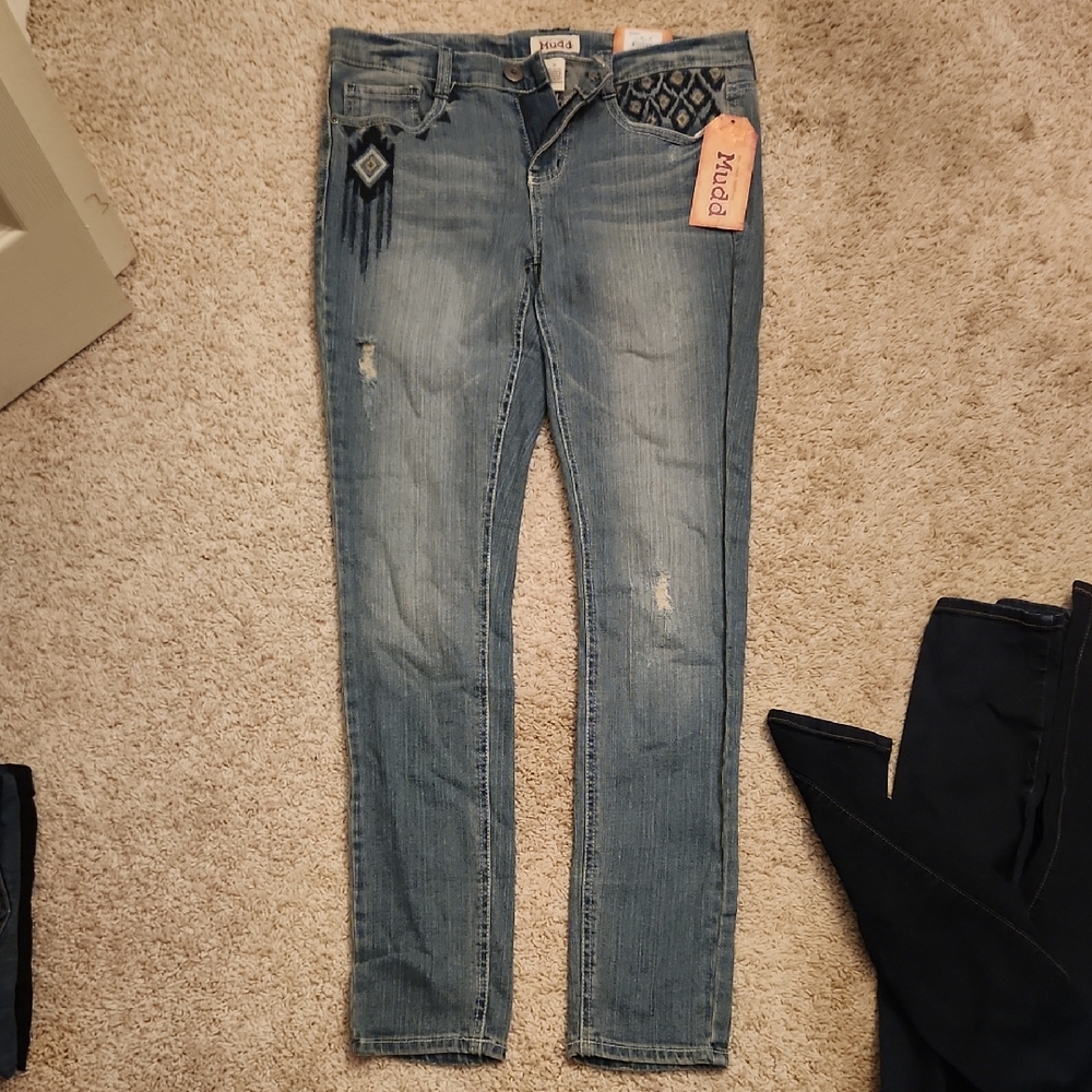 Mudd Light Blue Skinny Jeans with Embroidered Detail